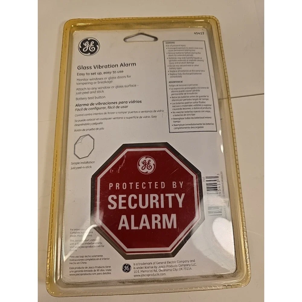 GE PERSONAL SECURITY GLASS VIBRATION ALARM MODEL 45413 NEW WITH BATTERIES‎